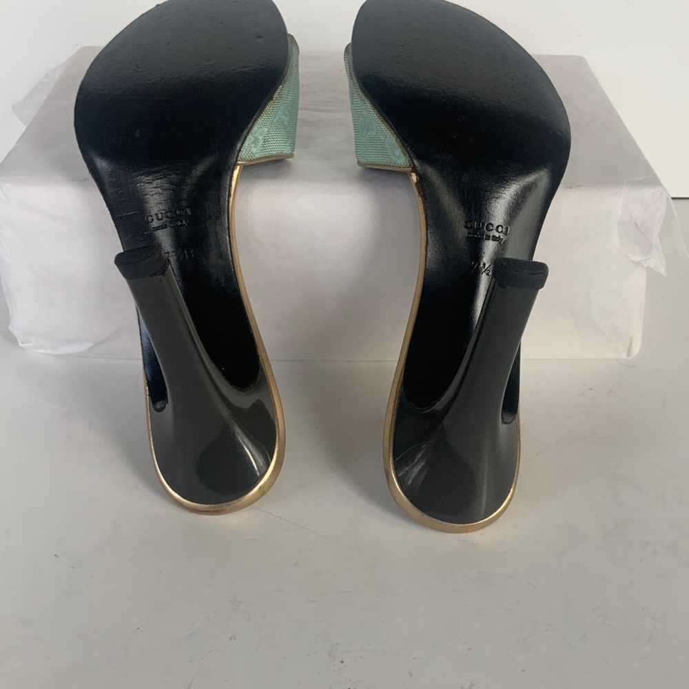 Gucci GG logo blue green canvas slide sandal  37.5 - Picture 7 of 8
